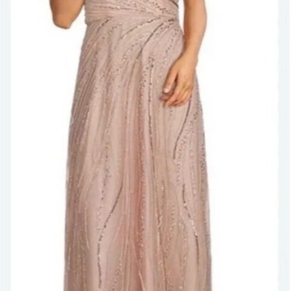 NWT $379 Xscape [ 6 ] V Neck Beaded Chiffon A Line Gown In Blush Pink - Picture 10 of 10